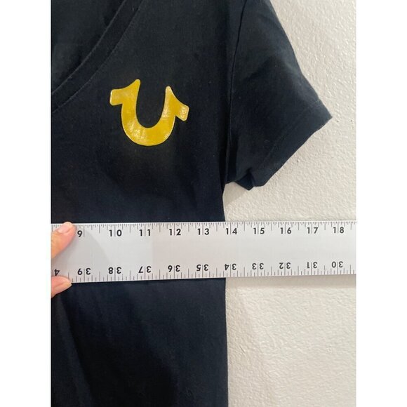 True Religion Women Black and gold cotton cup sleeve summer v neck shirt size XS - Picture 5 of 6